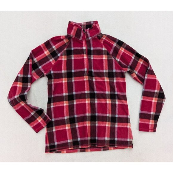 Eddie Bauer Women's Fleece 1/4 Zip Sweater Size S Pink Plaid Pullover - Picture 1 of 11